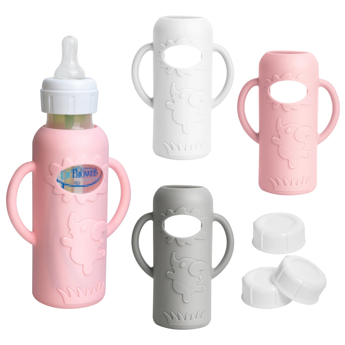 Joxodak 3 Pack Silicone Sleeves For Dr Brown Natural Glass Baby Bottles, Food Grade Anti Breakage Baby Bottle Holder With Handle