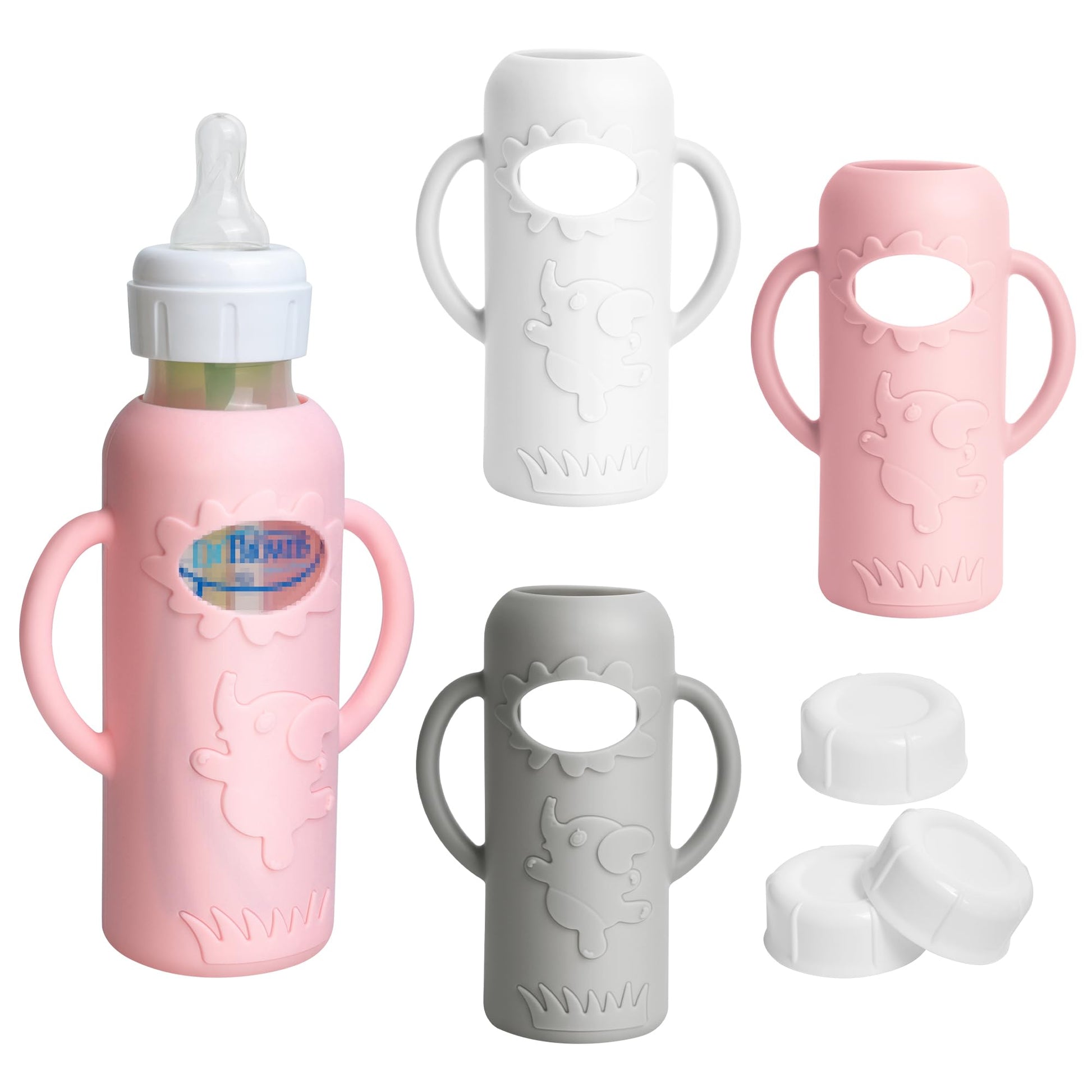 Joxodak 3 Pack Silicone Sleeves For Dr Brown Natural Glass Baby Bottles, Food Grade Anti Breakage Baby Bottle Holder With Handle