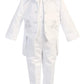 Igirldress Little Boys White Baptism Christening Mandarin Collar Tail 5 Pcs Tuxedo With Silver Cross Embroidery Size 5