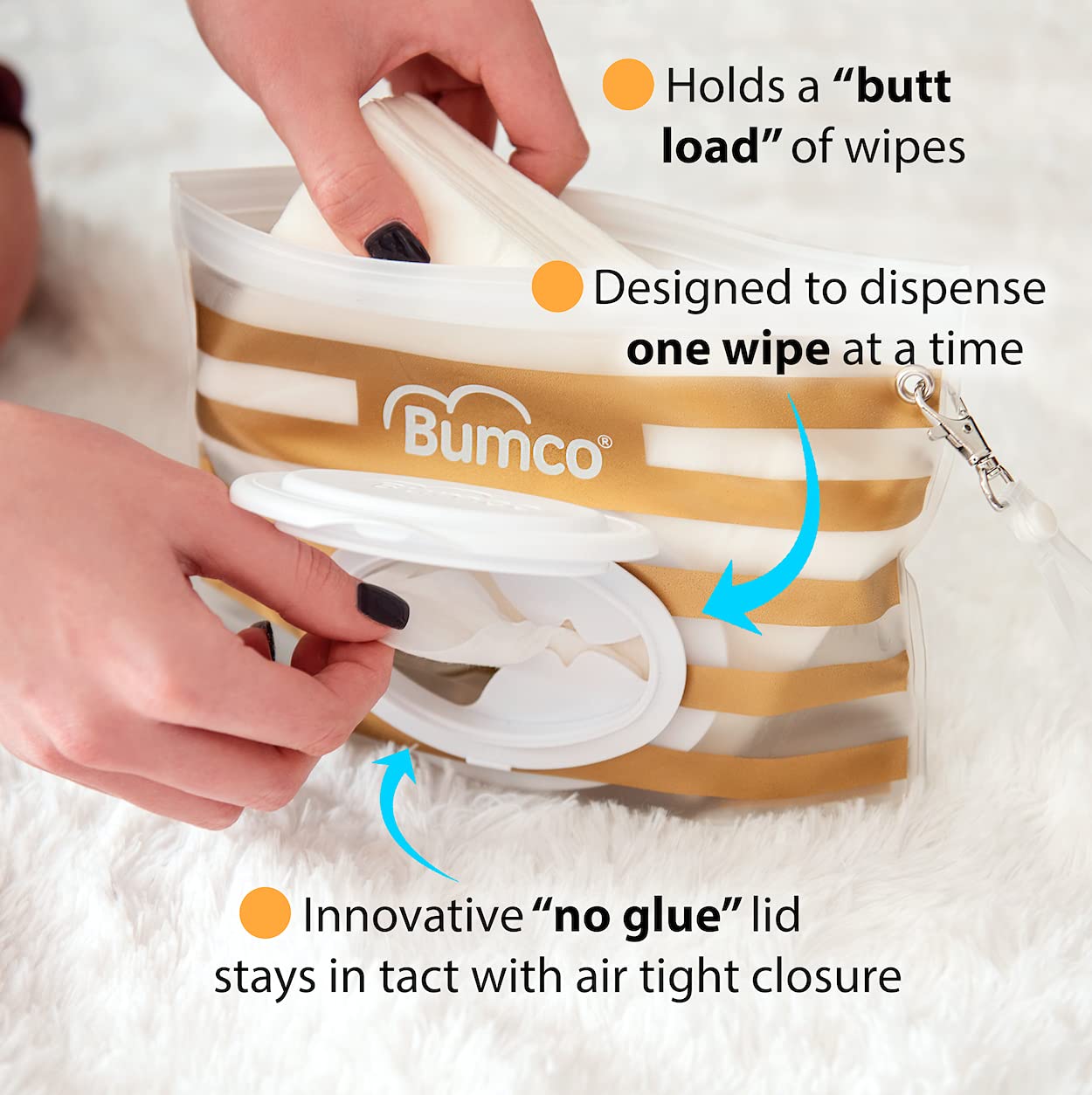 Bumco Airtight Wipes Dispenser, Keeps Wet, Reusable Refillable Pouch, Diaper Bag Organizer For Travel, Carrying Clutch, Unique B