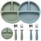 Eascrozn Baby Feeding Set, 2 Pack Silicone Divided Suction Plates For Baby, 2 Pack Spoons And Forks Set, Bpa Free, Baby Led Wean