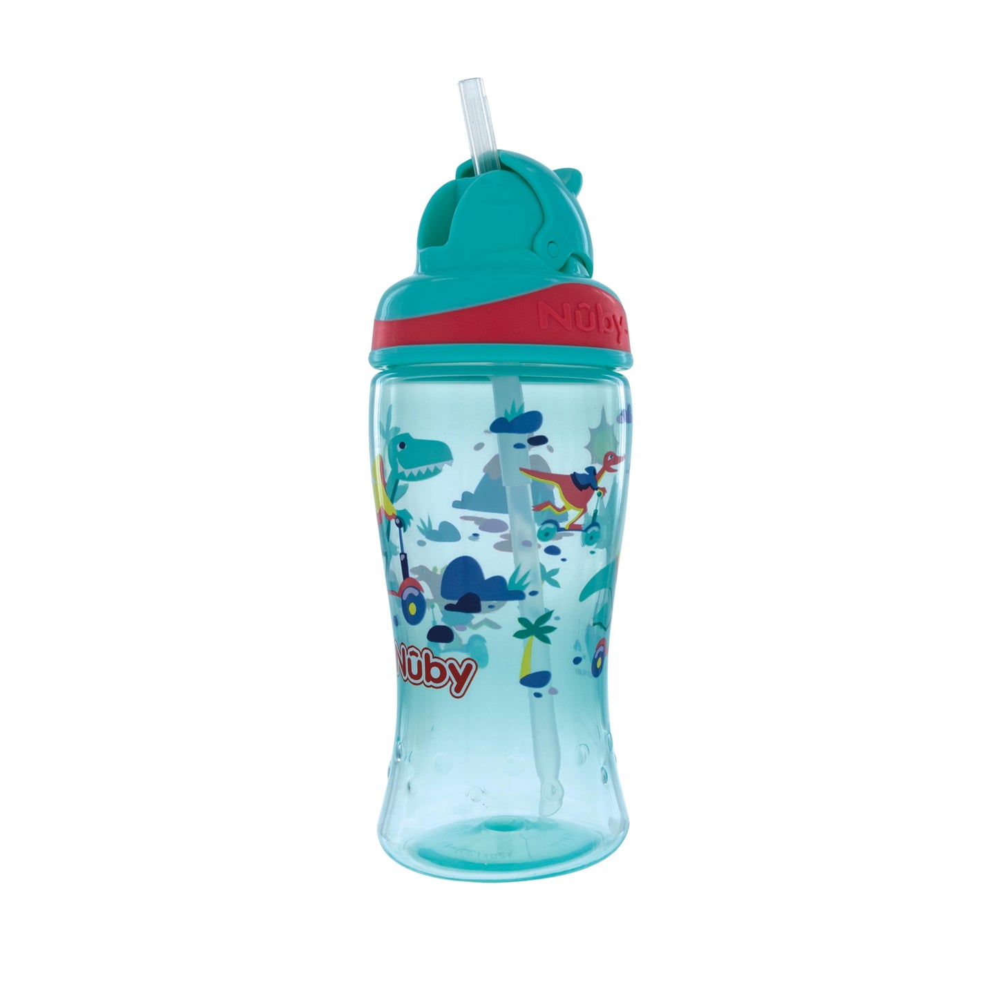 Nuby 2-Pack Thirsty Kids No-Spill Flip-It Printed Boost Cup With Thin Soft Straw - 12Oz, 18+ Months, 2-Pack, Blue Astronaut & Aq