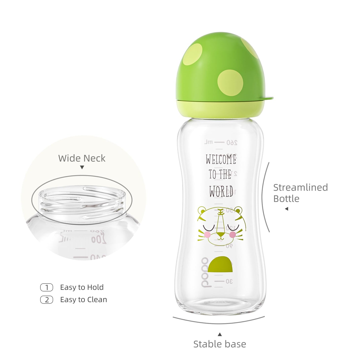 Yohkoh Natural Glass Baby Bottle With Natural Response Nipple, Newborn Anti-Colic Baby Bottles, Wide Neck Mushroom Cap Baby Bott