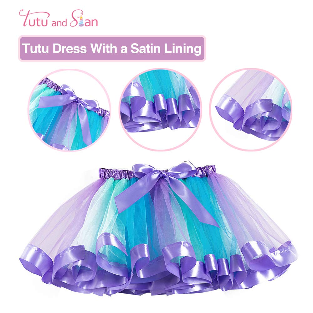 Mermaid Outfit Set - Shirt, Rainbow Tutu Dress, Satin Sash, Headband - Birthday Gifts For Girls Costume (Rainbow Mermaid 2, 6 Ye