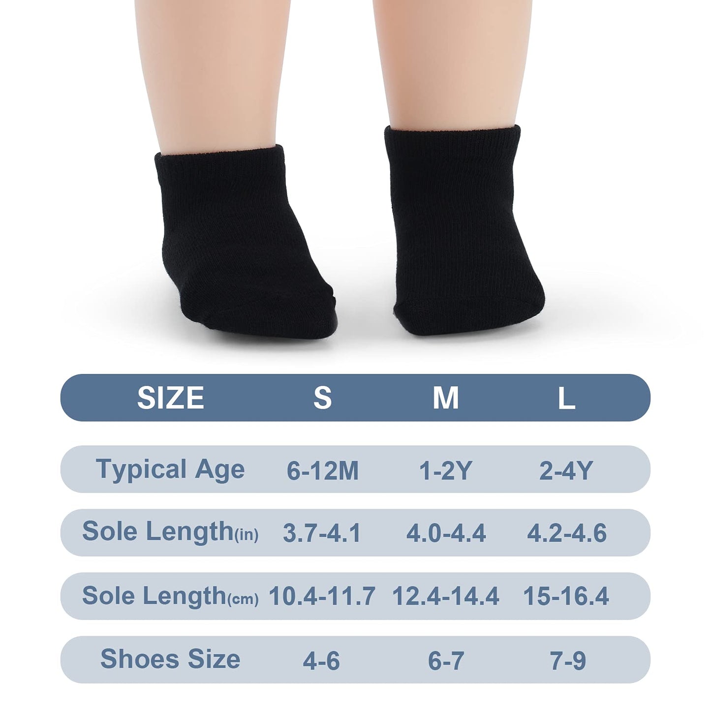 Jakidar 12 Pair Baby Toddler Socks Non-Slip Grip Cotton Ankle Socks For Boys Girls Non Skid Soles For Infants Kids, Black Gary,1