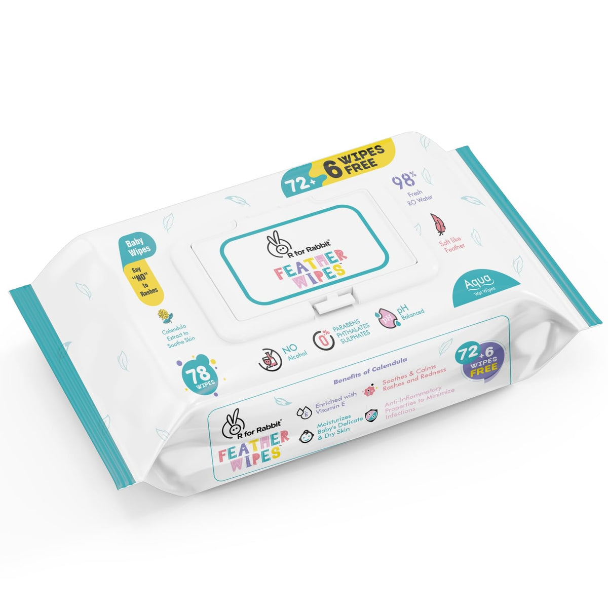 R For Rabbit Feather 78 Baby Wet Wipes For New Born Combo Pack Of 1