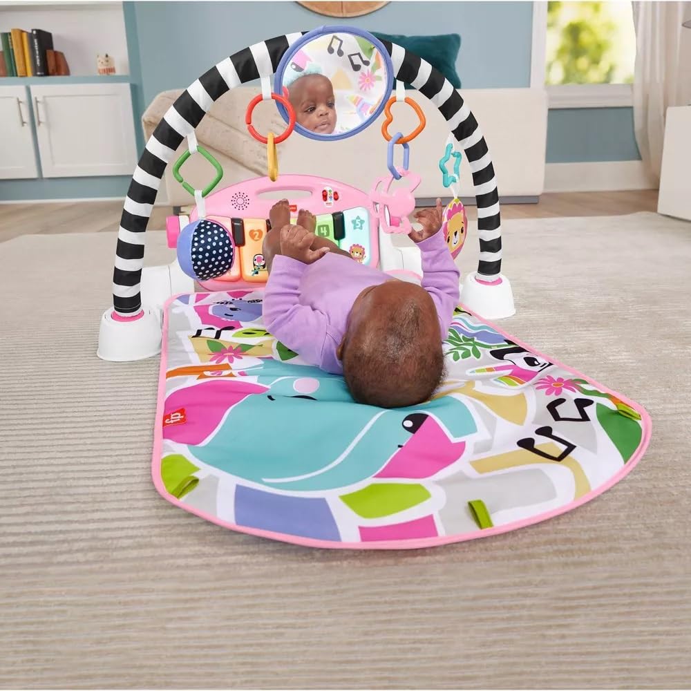 Fisher-Price Glow & Grow Kick And Play Gym - Pink Baby Playmat With 4 Ways To Play, Smart Stages Learning, 10 Linkable Toys, And