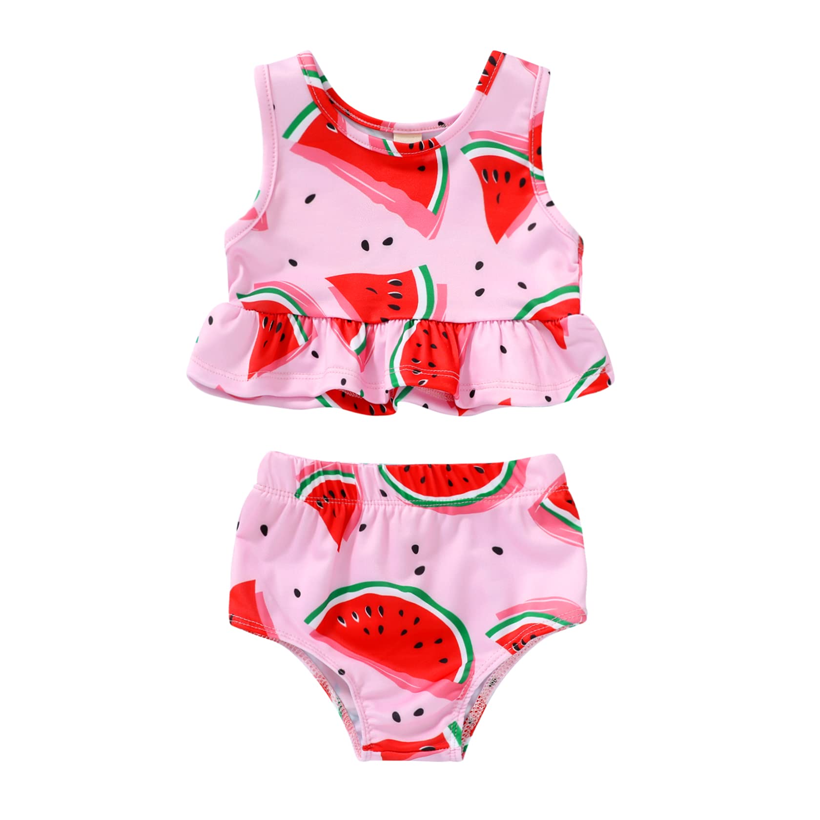 Younger Tree Toddler Baby Girls Summer Swimsuit Sleeveless Watermelon Swimwear Two-Piece Suit Beach Bikini (Pink And Watermelon,