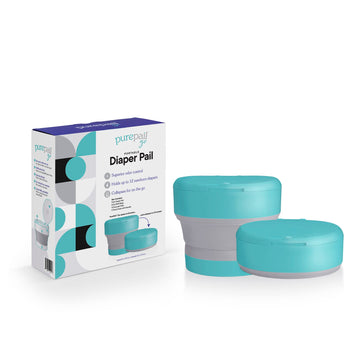 PurePail Go Portable Diaper Pail - Aqua - Superior Odor Control with No Added Fragrance - Collapses for On-The-Go - Compact & Sp