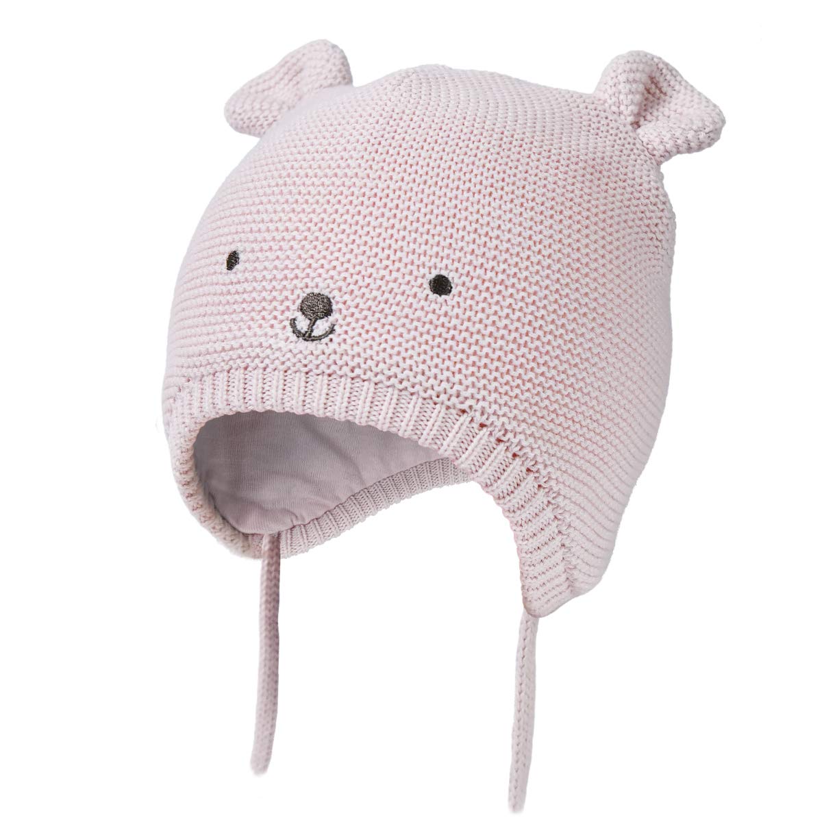 Somaler Baby Knitted Winter Hats Infant Newborn Toddler Autumn Cute Earflap Cotton Lined Beanie Hat For Boys Girls Light Pink