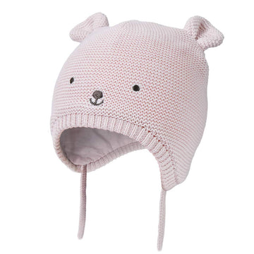 Somaler Baby Knitted Winter Hats Infant Newborn Toddler Autumn Cute Earflap Cotton Lined Beanie Hat For Boys Girls Light Pink