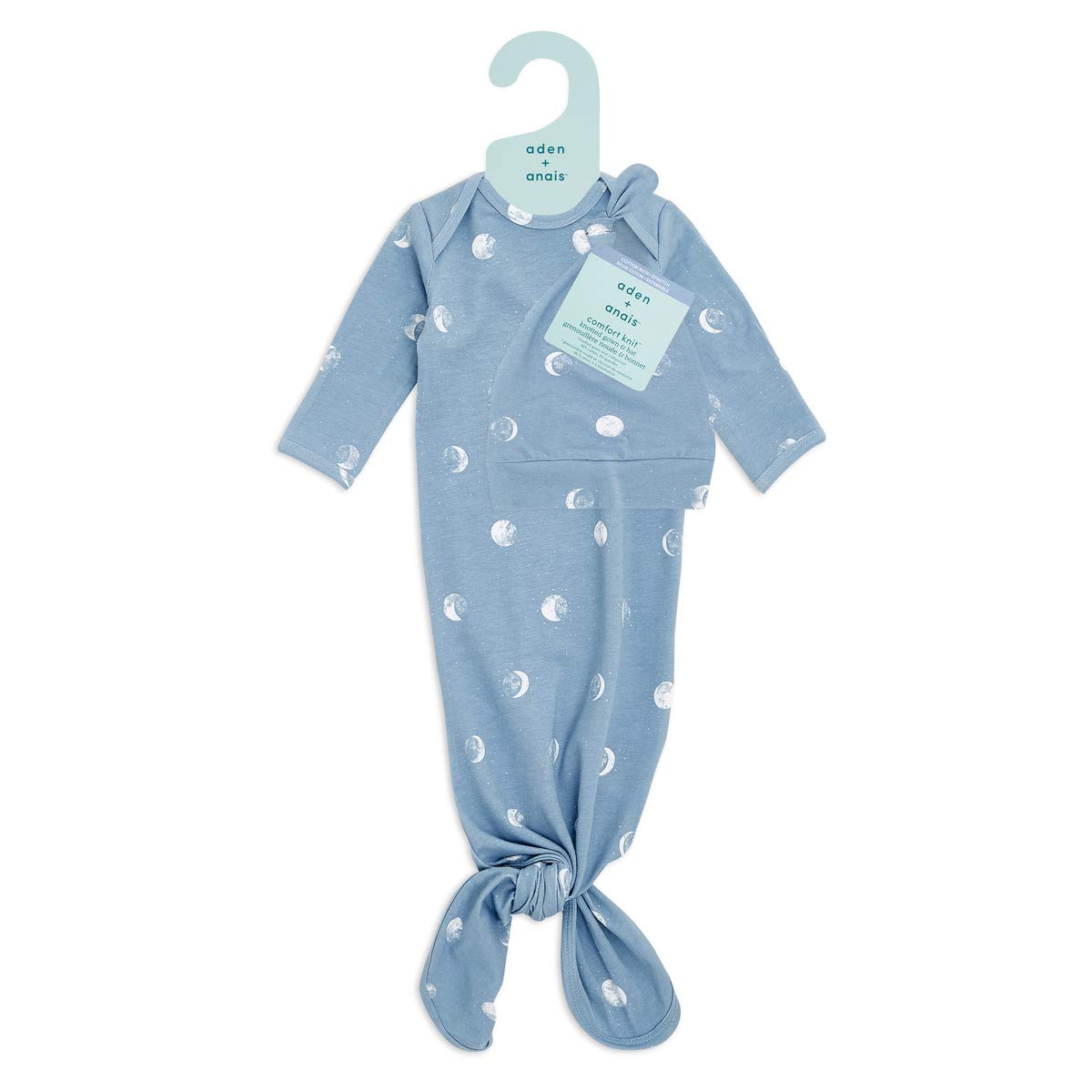Aden + Anais Comfort Knit Knotted Newborn Baby Gown And Hat, Super Soft Cotton With Spandex, Infant Gown With Fold Over Mitten C