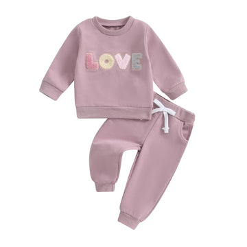 Adobabirl Toddler Baby Girl Clothes Embroidery Letter Print Crewneck Sweatshirt And Pants Set Fall Winter Spring Outfits (Valent