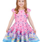 Labeca Baby Girls Printed Casual Party Dresses Twirly Ruffle Sleeve Dress Butterfly Unicorn Cap Xs