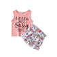 Toddler Baby Girl Summer Clothes Pink Vest Dinosaur Print Shorts 2Pcs Outfits Set 2-3T