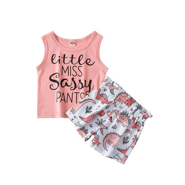 Toddler Baby Girl Summer Clothes Pink Vest Dinosaur Print Shorts 2Pcs Outfits Set 2-3T