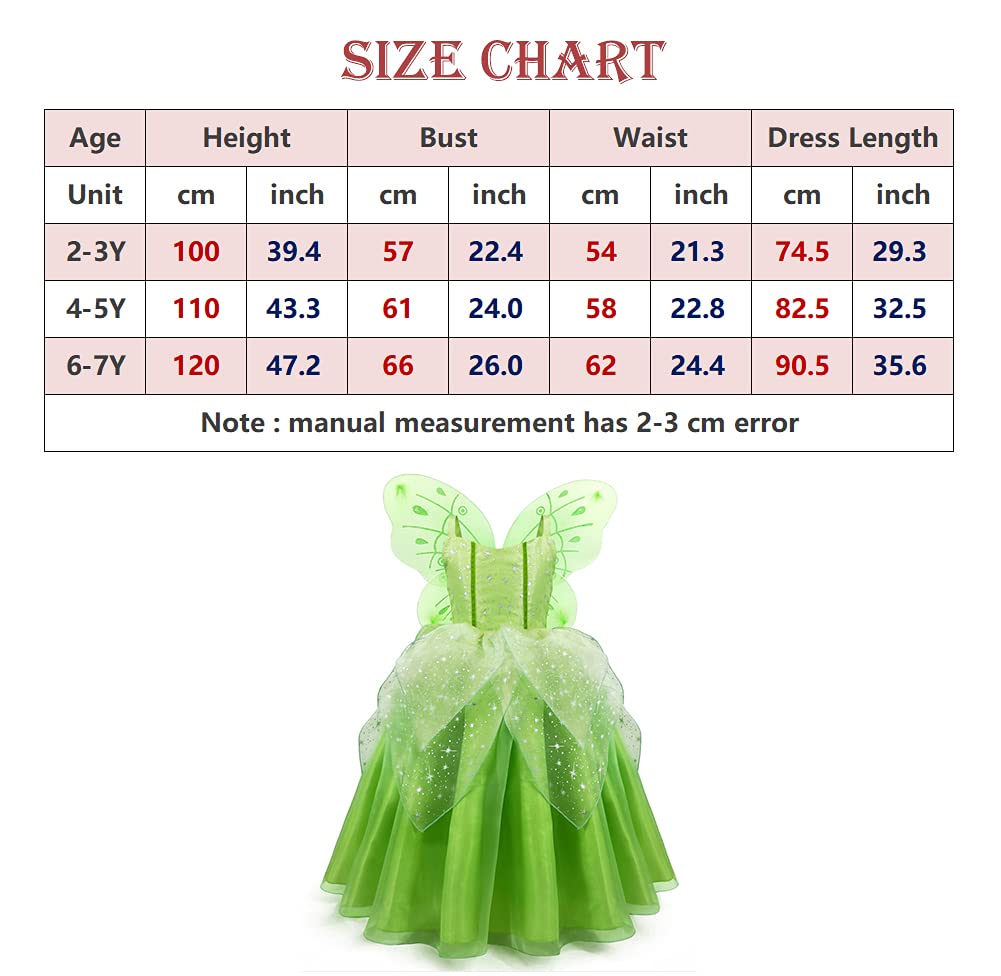 Tyhtym Green Tinkerbell Fairy Costumes Little Girls Dress Up Birthday Halloween Christmas With Wings
