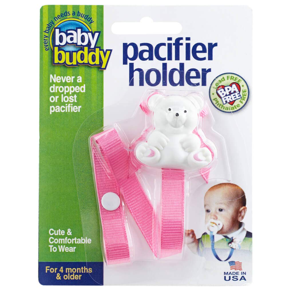Baby Buddy Pacifier Clip Holder, Newborn Essential With Universal Fit For All Binky And Teether Brands, Ages 4+ Months, Pink, 1