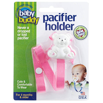 Baby Buddy Pacifier Clip Holder, Newborn Essential With Universal Fit For All Binky And Teether Brands, Ages 4+ Months, Pink, 1
