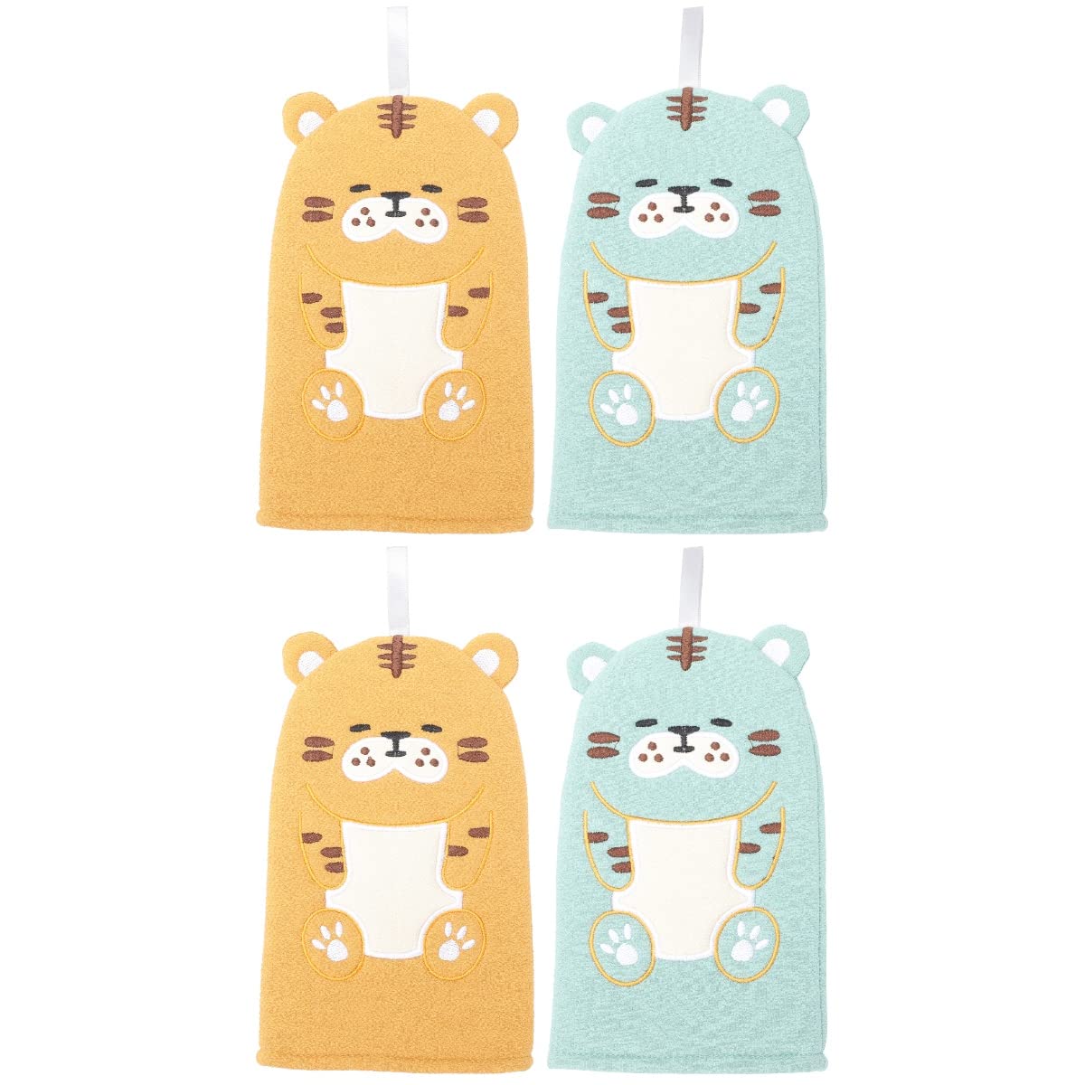 Generic 4pcs Baby Bath Mitt Washcloths Gloves Nice Cute Animal Style Tiger Cotton Towel Gentle Scrub for Baby Toddler Kids Bath 