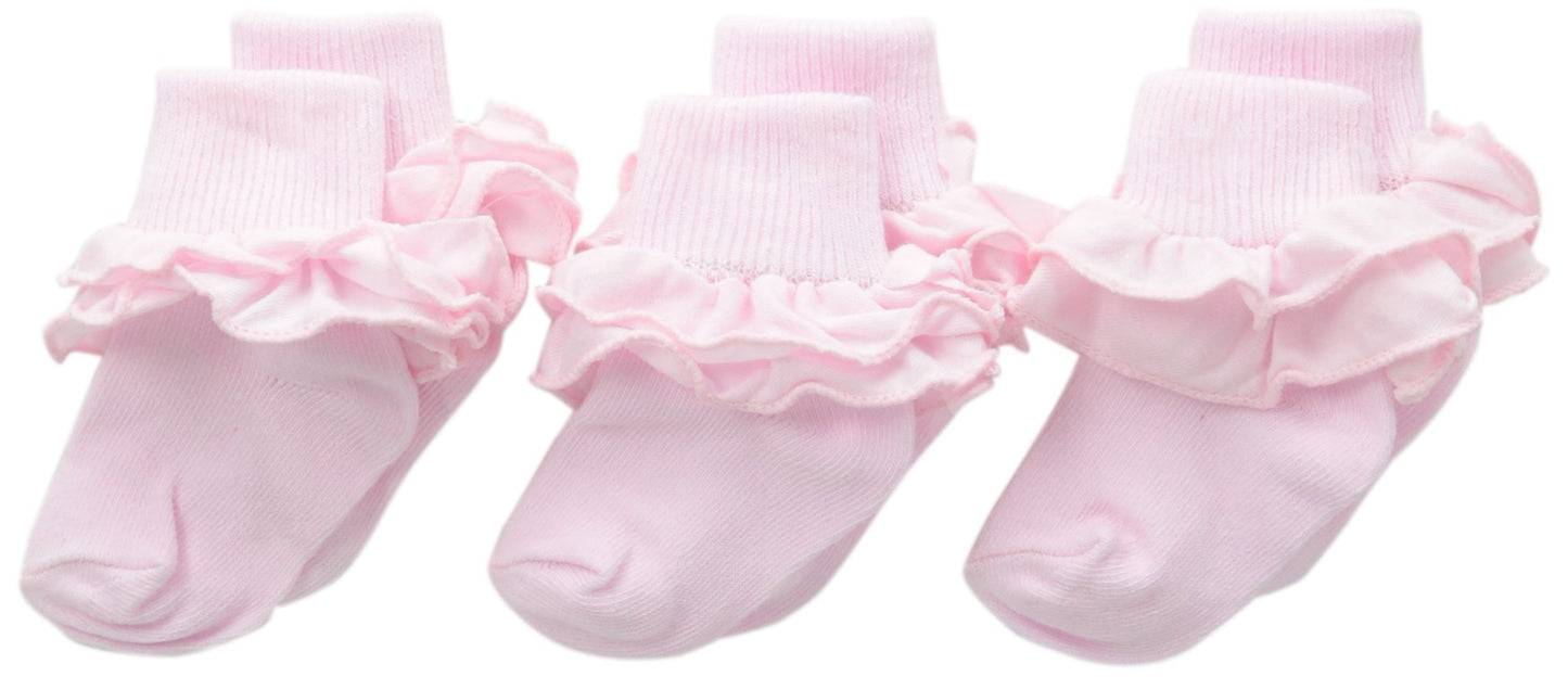 Jefferies Socks Baby-Girls Newborn Misty Ruffle Turn Cuff Socks 3 Pair Pack, Pastel Pink, Newborn