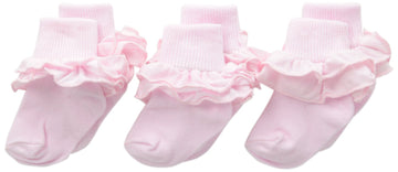 Jefferies Socks Baby-Girls Newborn Misty Ruffle Turn Cuff Socks 3 Pair Pack, Pastel Pink, Newborn
