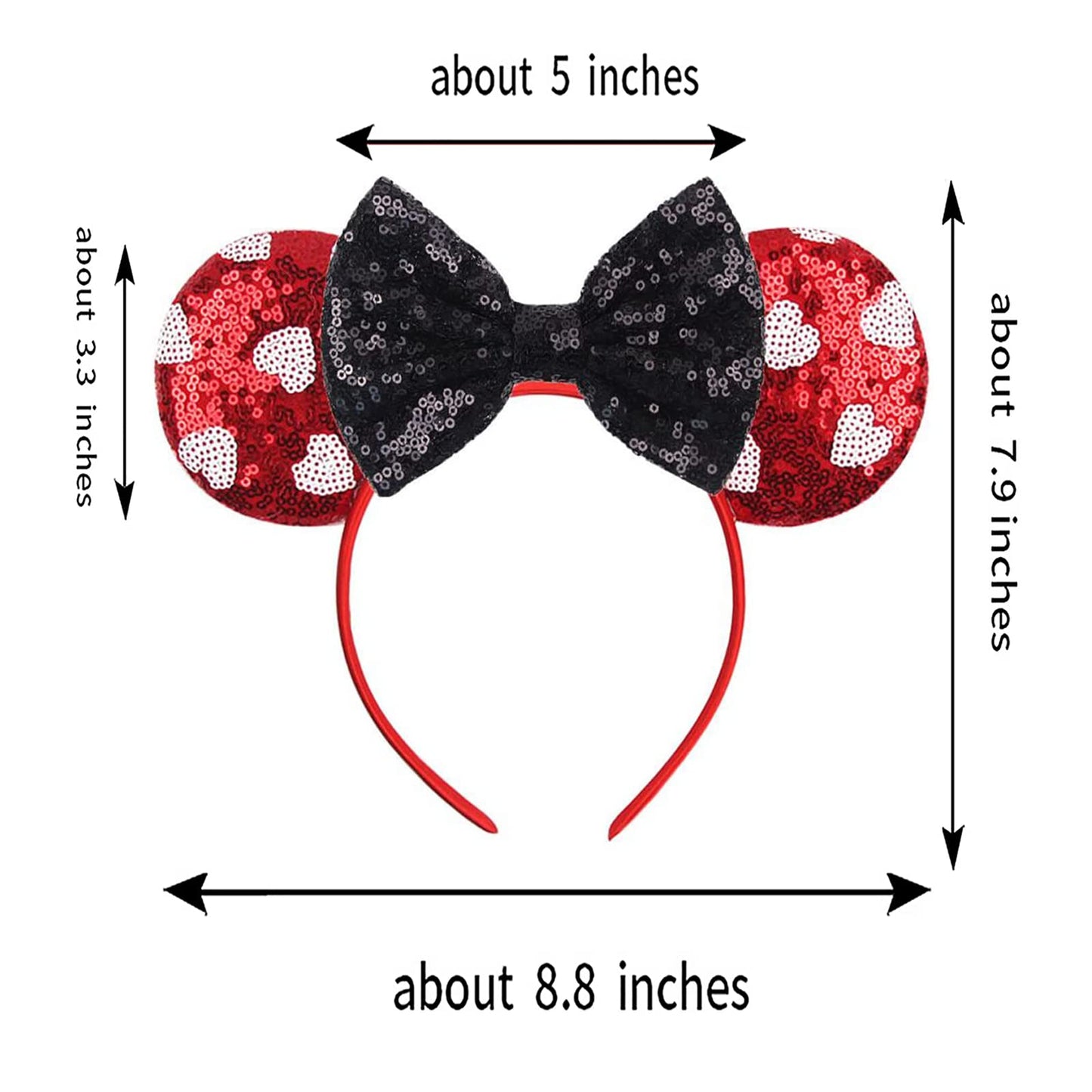 Foeran Mouse Ears Headbands With Shiny Glitter Bows For Girls Women'S Party Princess Cosplay Costume (Red Ears White Heart Dots)