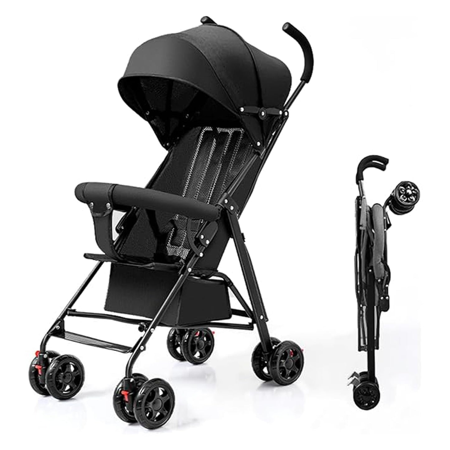 SafeOKid Baby Stroller Buggy, Lightweight & Compact Travel Pram With 5Point Safety Harness, Adjustable Canopy, Reclining Seat