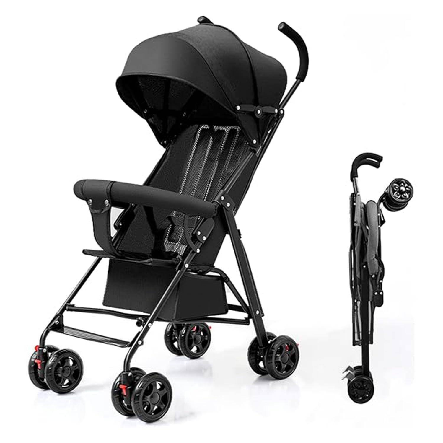 SafeOKid Baby Stroller Buggy, Lightweight & Compact Travel Pram With 5Point Safety Harness, Adjustable Canopy, Reclining Seat
