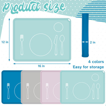 Zhehao 4 Pcs Montessori Kids Placemat 16 X 12'' Non Slip Baby Placemat Silicone Placemats For Toddlers Baby Eating Mat Food Mats