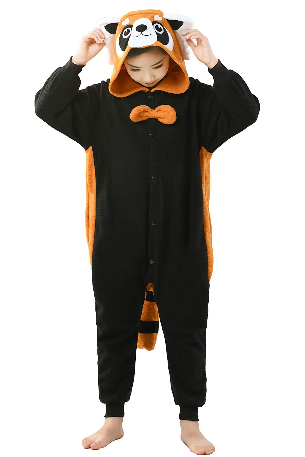 CANASOUR Red Panda Onesie Kids Halloween Cosplay Costume Girls One Piece Pjs Anime Unisex Hoodie Pajamas For 6-8 Years Boys Part