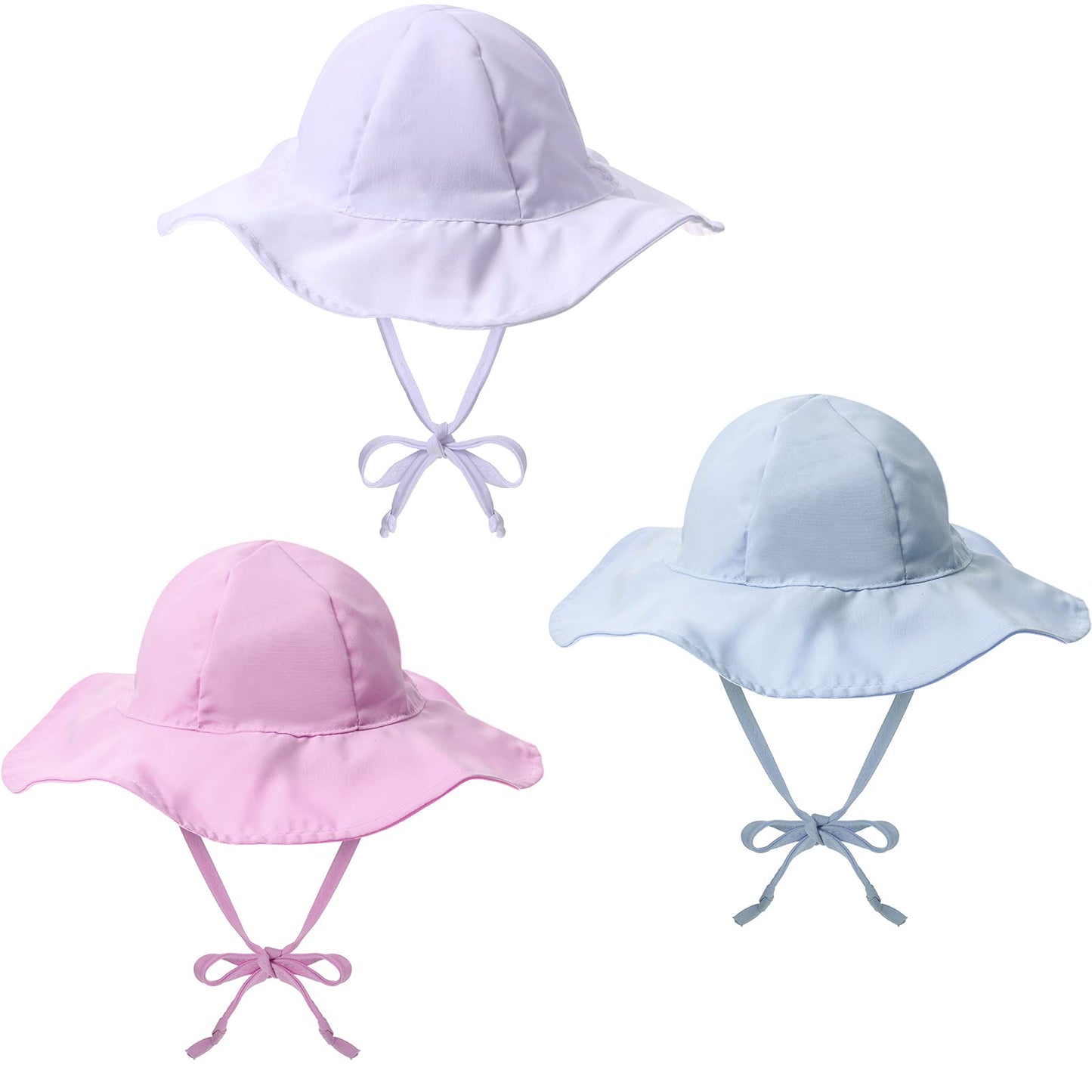 Geyoga 3 Pcs Baby Sun Hat Summer Beach Hat Outdoor Adjustable Floppy Hat With Protection Wide Brim For Boy And Girl(Blue, White,