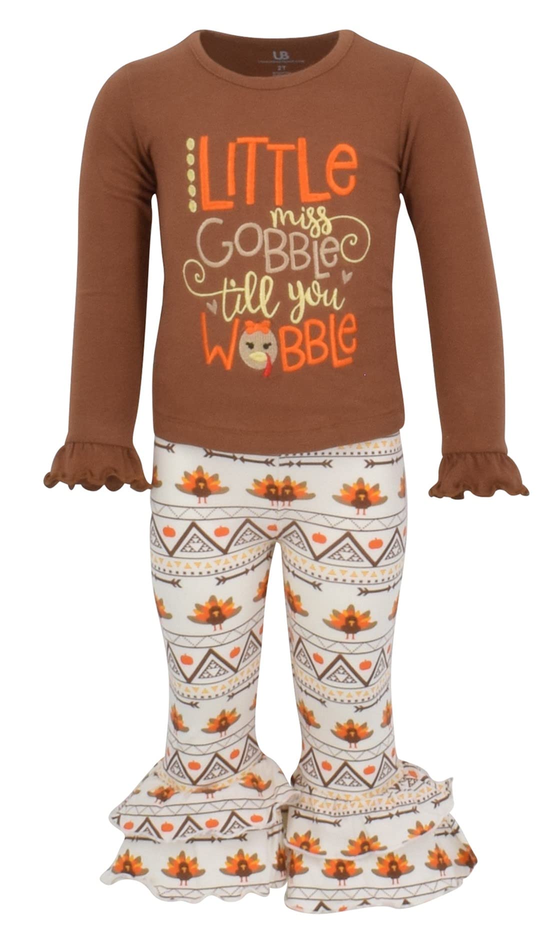 Unique Baby 2 Piece Girls Double Ruffle Leggings And Long Sleeve Shirt Clothes Set Kid And Toddler Girl Thanksgiving Outfit (3 Y