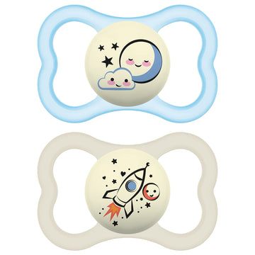 Mam Supreme Night Baby Pacifier, For Sensitive Skin, Patented Nipple, 2 Pack, 6-16 Months, Boy
