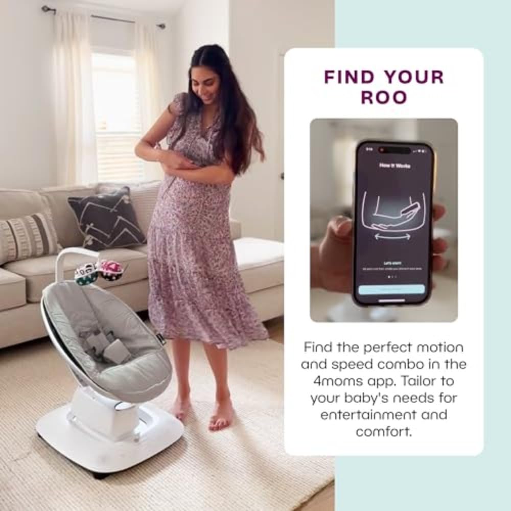 4Moms Mamaroo Multi-Motion Baby Swing, Bluetooth Enabled With 5 Unique Motions, Grey