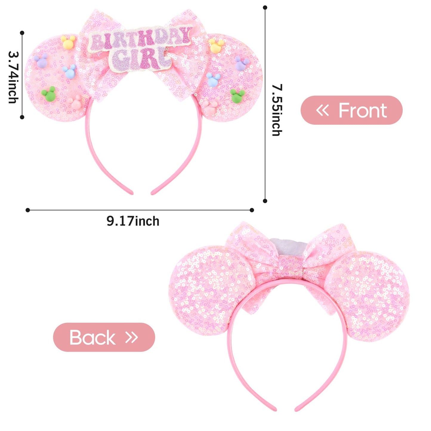 Fanyity Mouse Ears, Sequin Mouse Ears Headband For Boys Girls Women Halloween Birthday Party (Birthday Bear Pink)