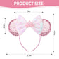 Razko Pink Minnie Ears Headband With Bow, Sparkle Pink Mouse Ears Headband For Girls Women