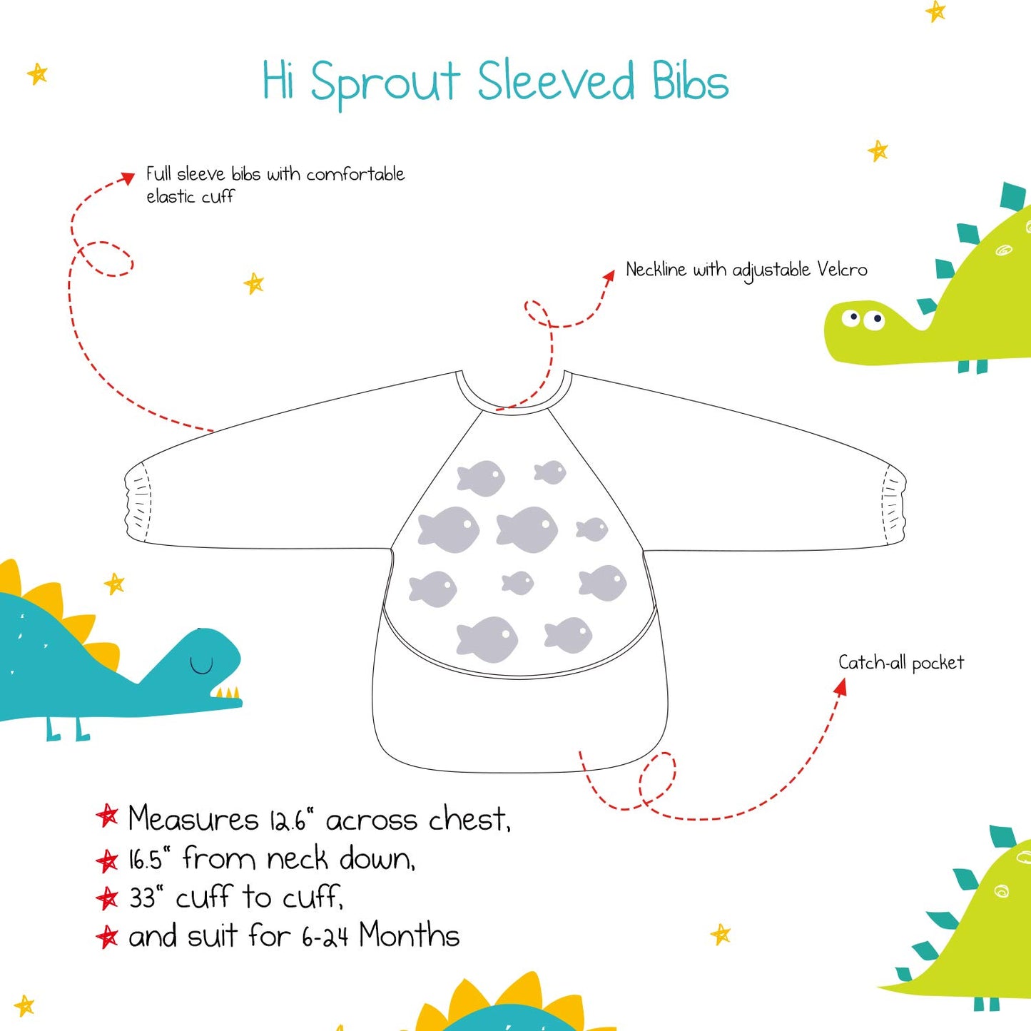 Hi Sprout Infant Toddler Baby Waterproof Sleeved Bib, Bib with Sleeves&Pocket, 6-24 Months (popcorn)