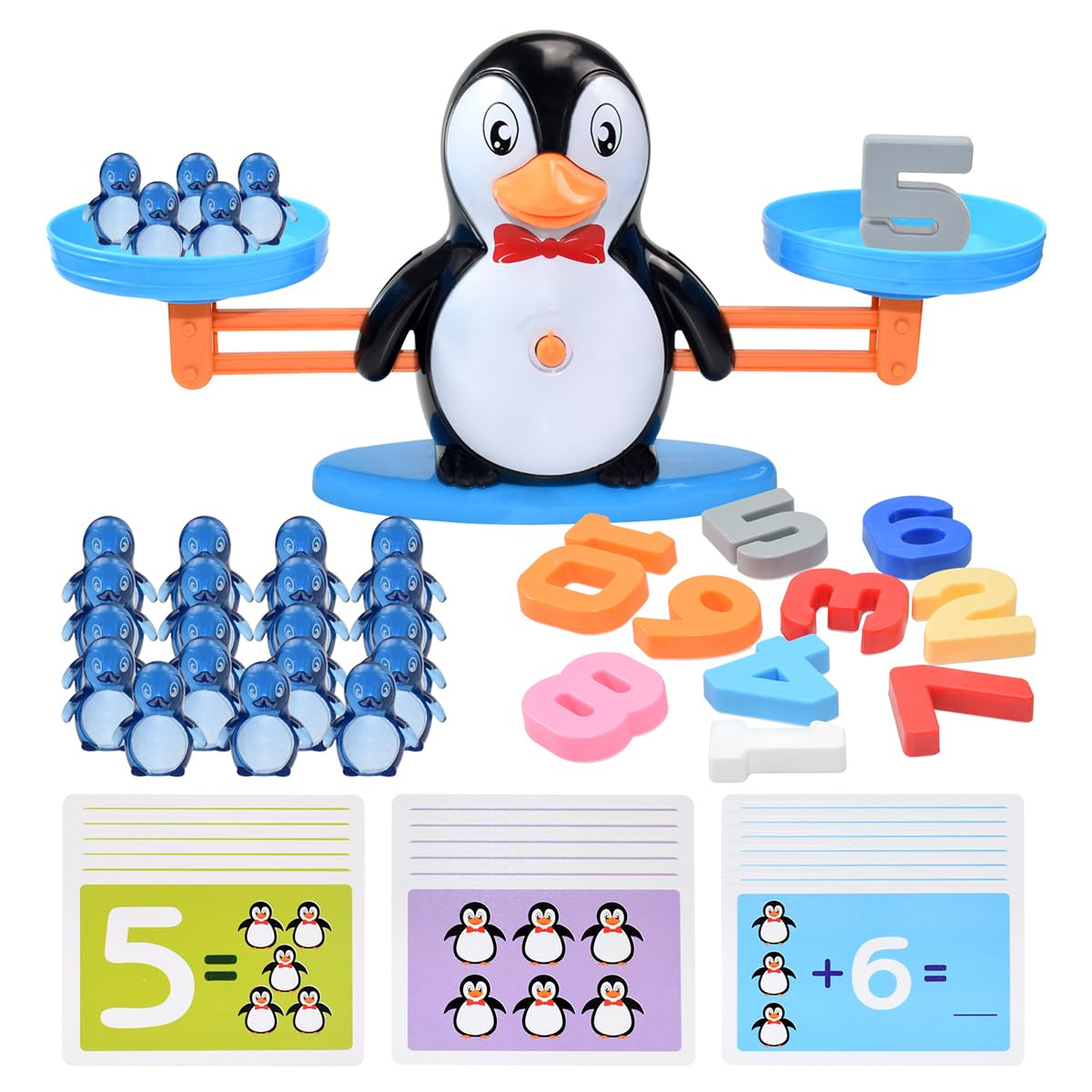 BAKAM Penguin Balance Scale & Number Counting Blocks Games for Kids Ages 3-5, Montessori Math Games for Kids 5-7, Preschool Kind