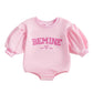 Yingisfitm Infant Valentines Baby Girl Outfit Lantern Sleeve Bubble Romper Newborn Onesie Valentines Day Spring Clothes (White-