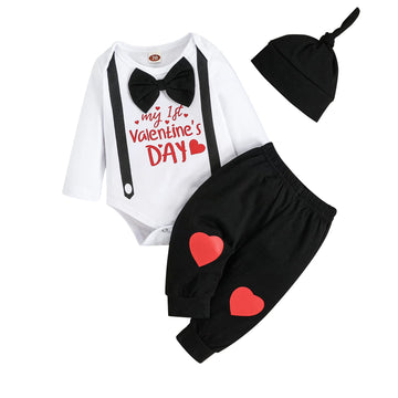 Odimame My 1St Valentines Baby Boy Outfits 12-18 Months Infant Romper Clothes Pants Set Cute Hat Black 100Cm