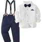 Disaur Boys Wedding Guest Outfit Long Sleeve White Leaf Dress Shirt Bow Tie Suspender Black Pants Back To School Gentleman Cloth