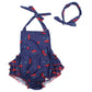 Dalary Baby Girl Cherry Pattern Bathing Suits Outfits Rompers With Headband (0-1 Years,Navy)