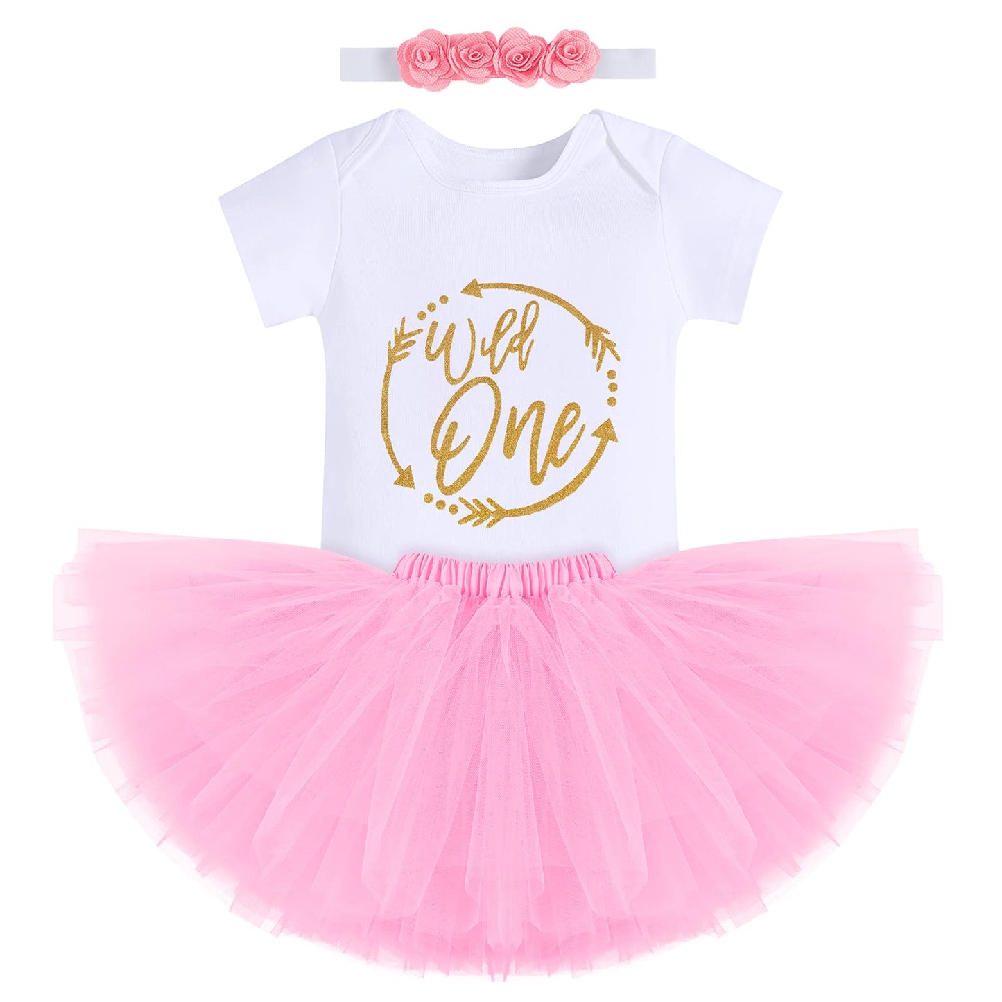 Odasdo Wild One Baby Girl First Birthday Outfit Newborn Infant 1St One Year Party Cake Smash Set Short Sleeve Romper + Tutu Tull