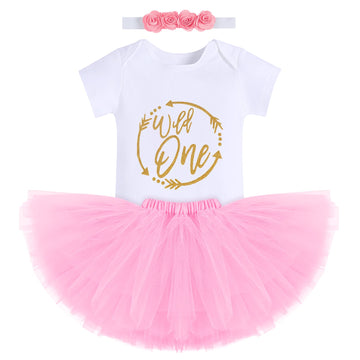 Odasdo Wild One Baby Girl First Birthday Outfit Newborn Infant 1St One Year Party Cake Smash Set Short Sleeve Romper + Tutu Tull