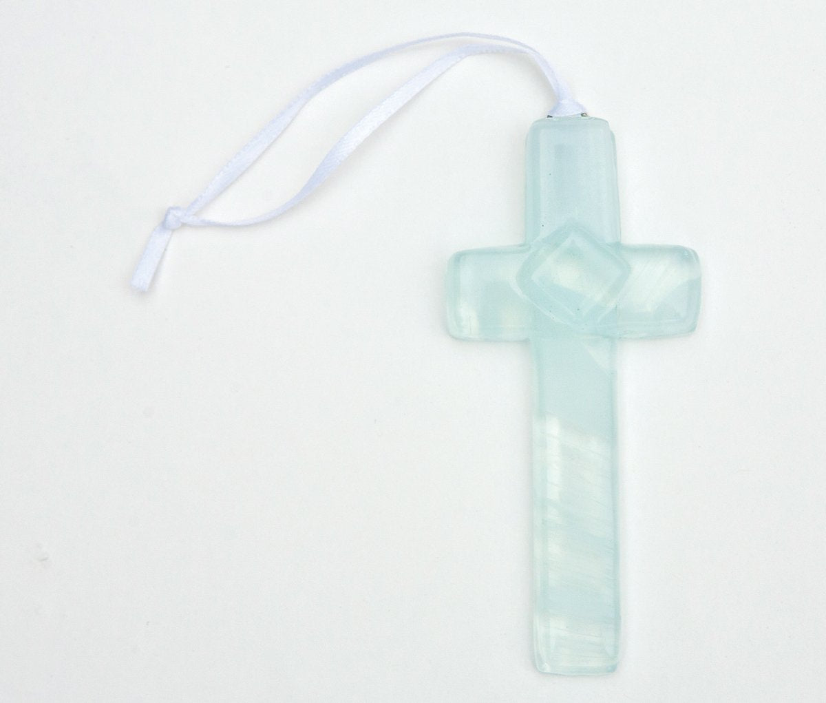 On Your Baptism Beautiful Baby Handmade Aqua Glass Cross - Treasured Baptism Gift For Baby Girl Or Boy