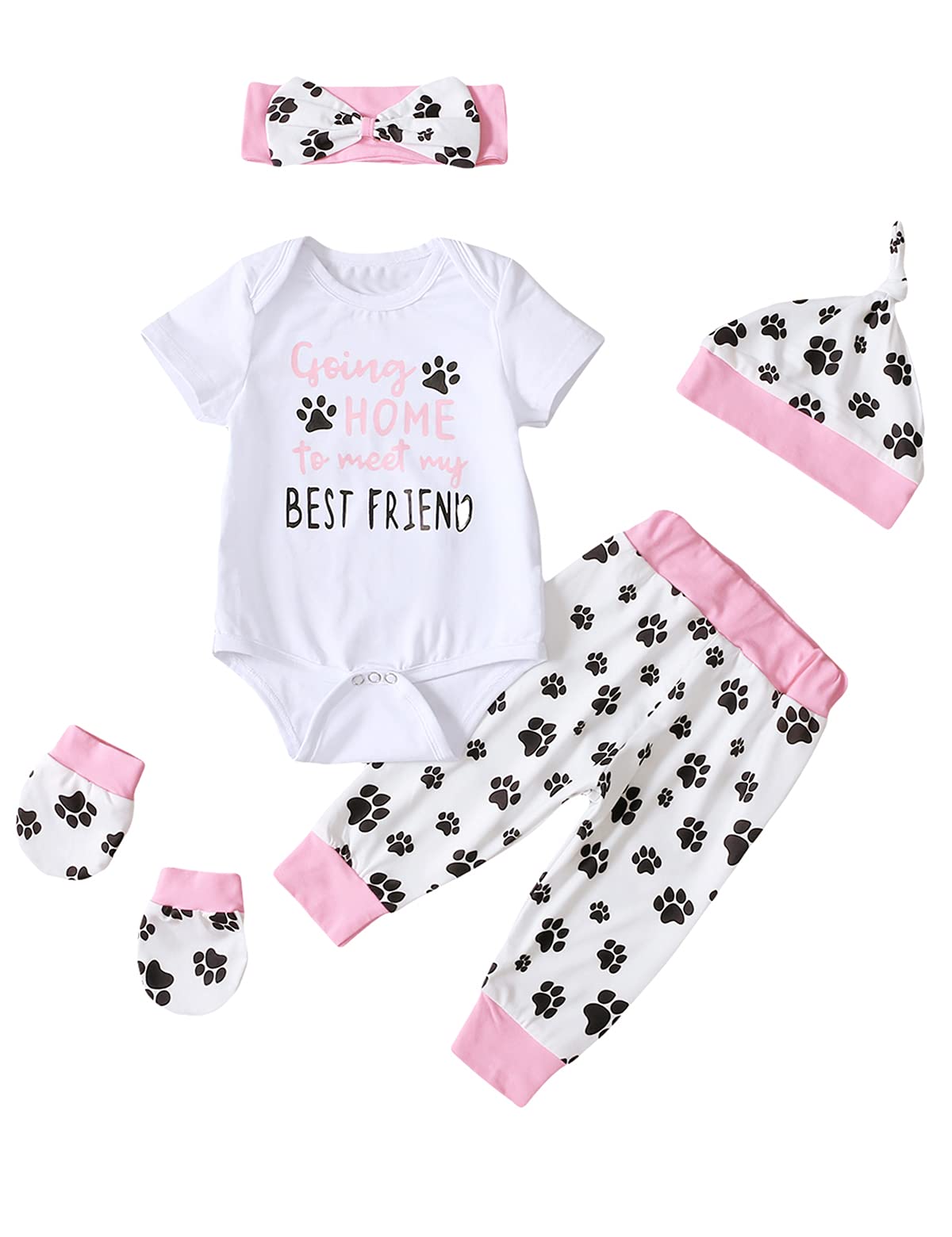 Aslaylme Newborn Girl Outfits Baby Coming Home Outfit Going Home Outit Baby Girl Bodysuit (Pink,0-3 Months)