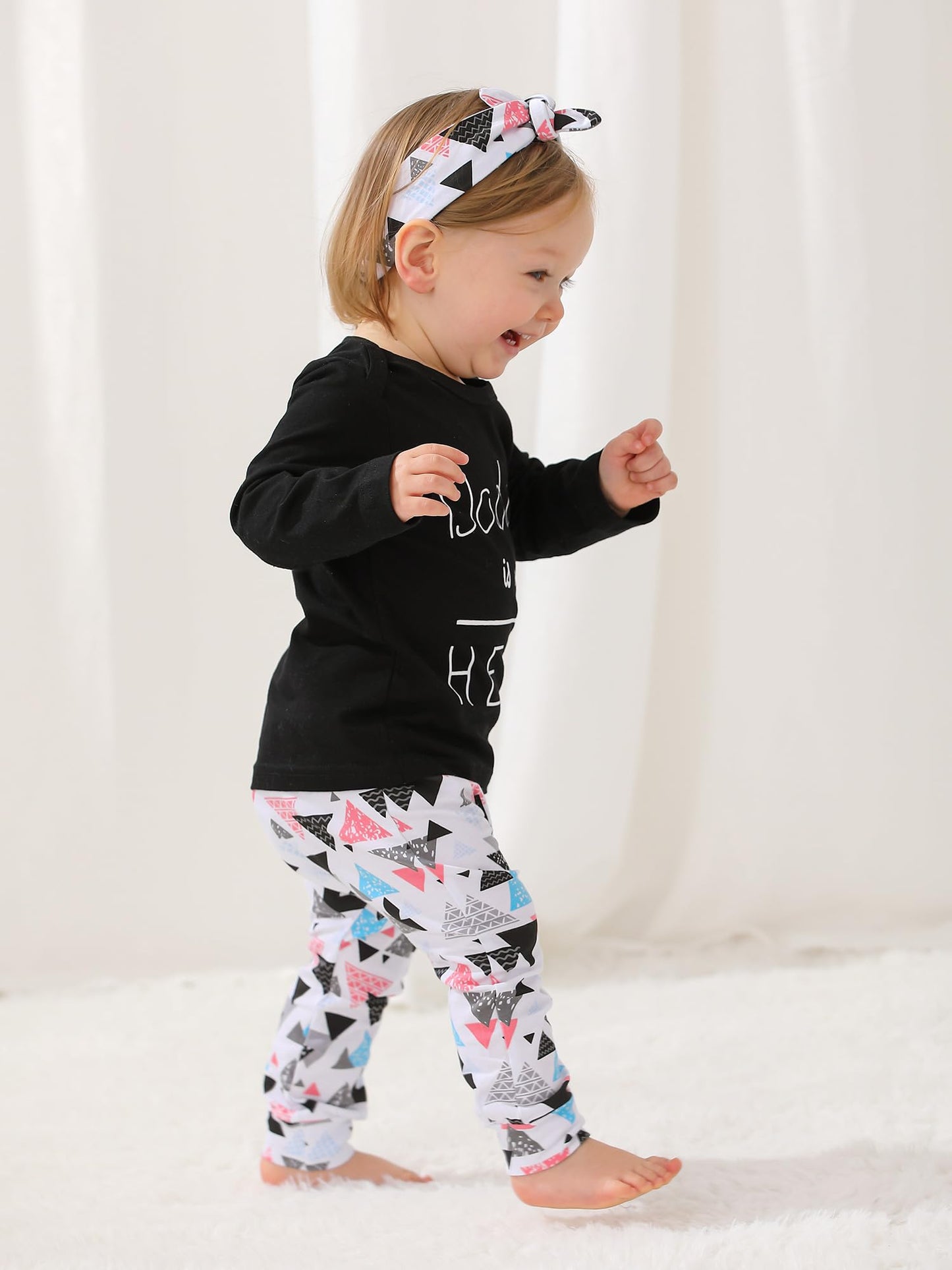 Baby Girls 3Pcs Outfit Set Letters Daddy Is My Hero T-Shirt Tops Geometric Pants With Headband (3-6 Months)