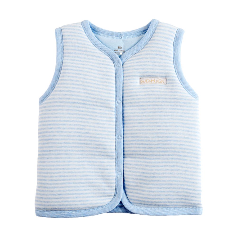 Monvecle Baby Cotton Warm Vests Unisex Infant To Toddler Light Padded Waistcoat Blue Stripe 9-12M