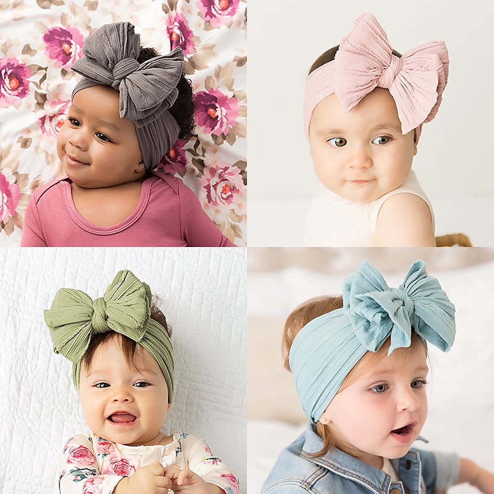 Jiahang Baby Big Hair Bow Head Wrap, Turban Knotted Knitted Headbands, Soft Silk Stretchy Hair Bands 9Pcs For Newborn Infant Tod